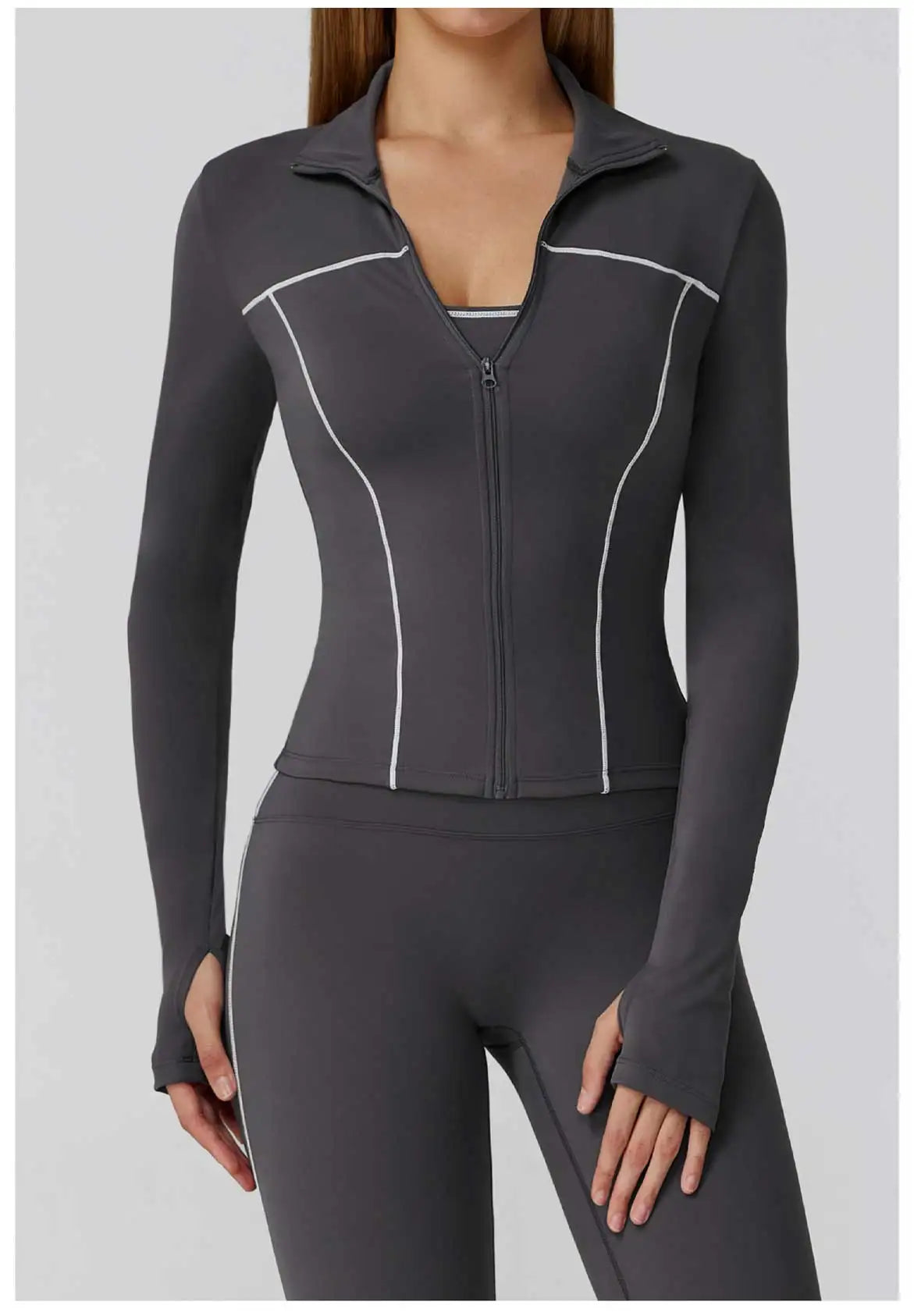 Women Zip Fitness Clothes Long Sleeve Sports Jacket Stand-up Collar Yoga Shirt Quick Dry Gym Top Outdoors Sunscreen Running Coat