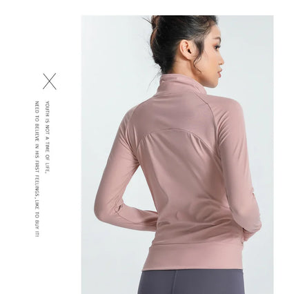 New Women's Slim Fit Lightweight Jackets Women's Full Zip-up Yoga Sports Running Jacket with Thumb Holes for Workout