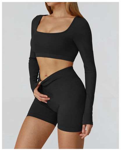 Women's Yoga Top Seamless Long Sleeved Sports Wear Workout Tops T-shirt Fitness Running Hollow out Backless Gym Woman SportShirt