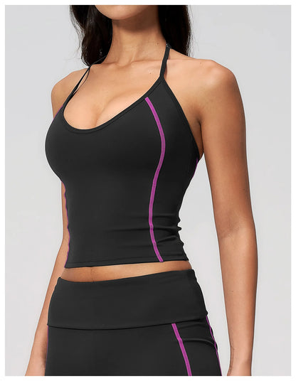 Summer Sports Tops Women's Halter Neck Vest Workout Shockproof Underwear Breathable Running Cycling Bra Gym Clothes Yoga Vest