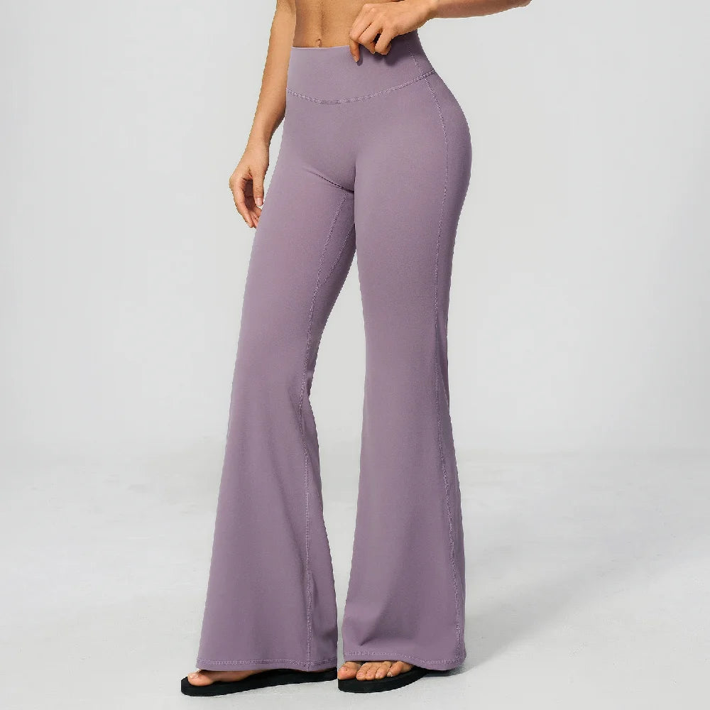 Summer Solid Color Flared Pants Women Breathable Yoga Pants High Waist Butt Lift Sports Pants Scrunch Butt Flared Trousers