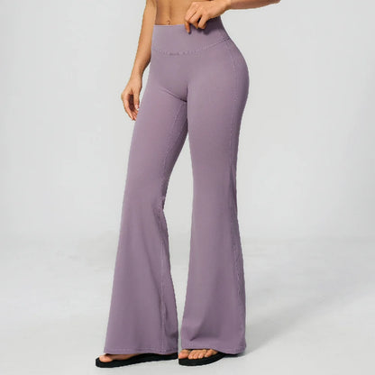 Summer Solid Color Flared Pants Women Breathable Yoga Pants High Waist Butt Lift Sports Pants Scrunch Butt Flared Trousers