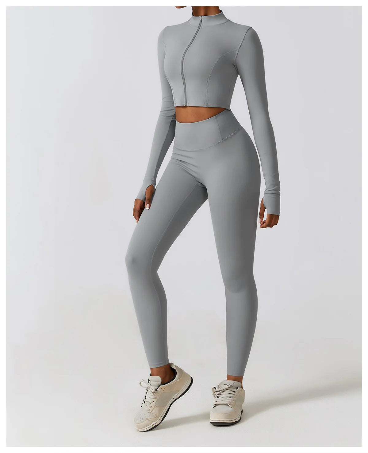 Zipper Cardigan Stand Up Collar Jacket Outdoor Sports Long Sleeved Women Slim Yoga Clothes Quick Dry Running Fitness Jacket Top