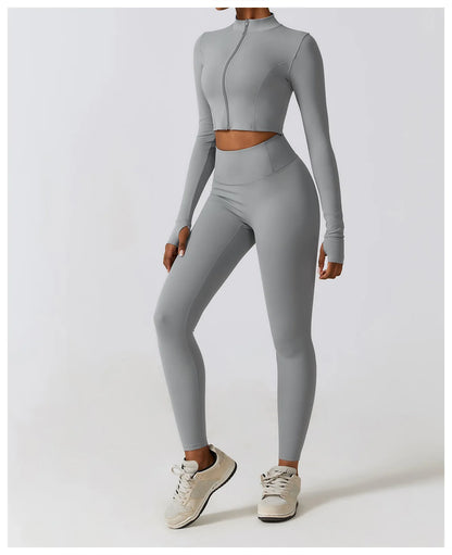 Zipper Cardigan Stand Up Collar Jacket Outdoor Sports Long Sleeved Women Slim Yoga Clothes Quick Dry Running Fitness Jacket Top
