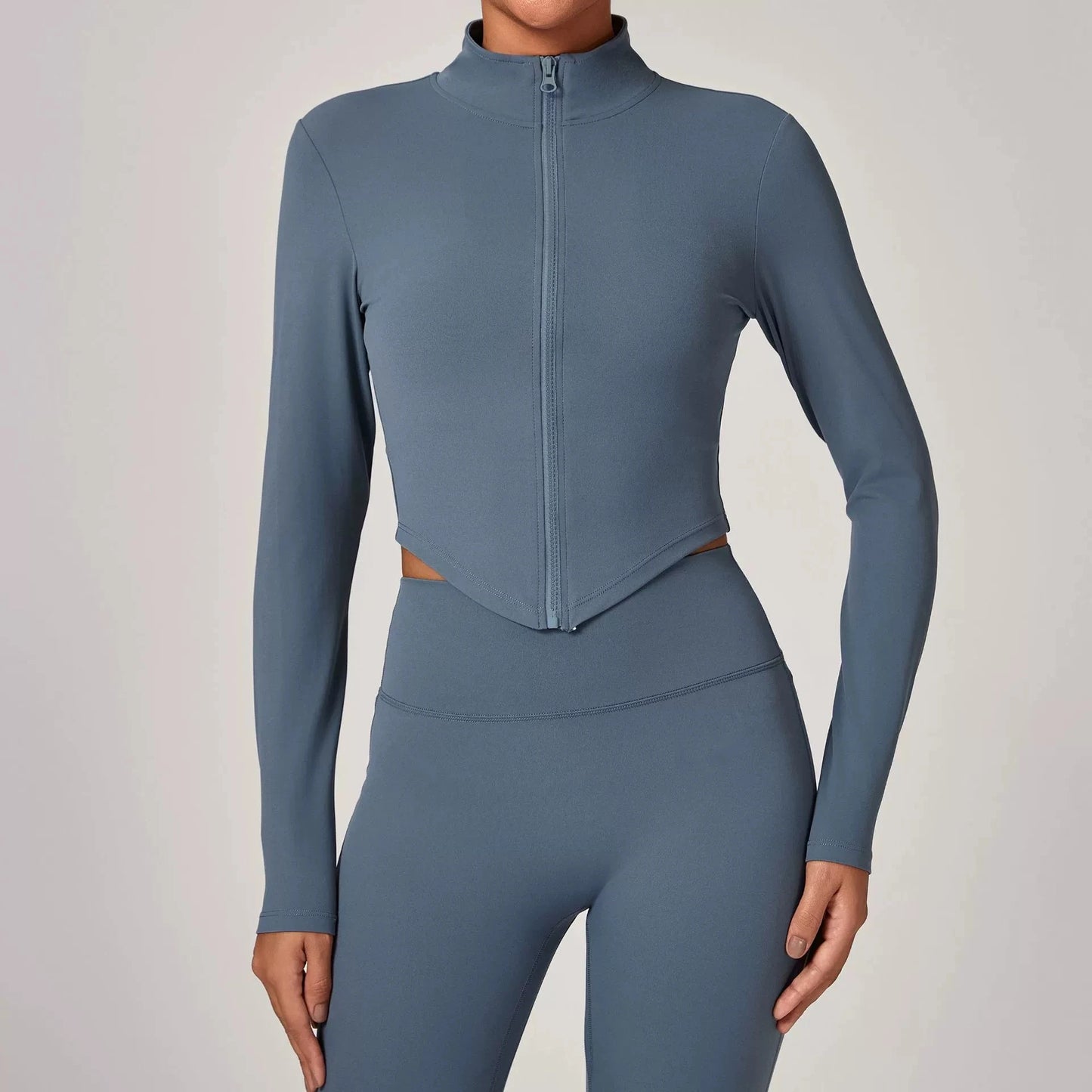 Sportswear Woman Gym Long Sleeved Women Slim Yoga Clothe Running Fitness Quick Dry Zipper Cardigan Stand Up Collar Sports Jacket
