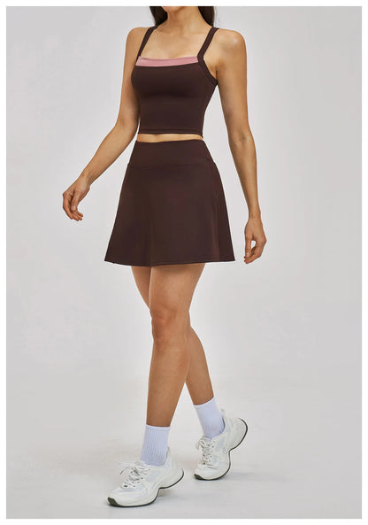 Outdoor Sports Yoga Skirt  Yoga Quick Drying A-line Skirt Women's Badminton Tennis Skirt Summer Cool and Anti Glare Lined Shorts