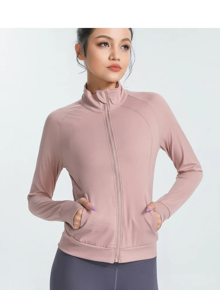New Women's Slim Fit Lightweight Jackets Women's Full Zip-up Yoga Sports Running Jacket with Thumb Holes for Workout