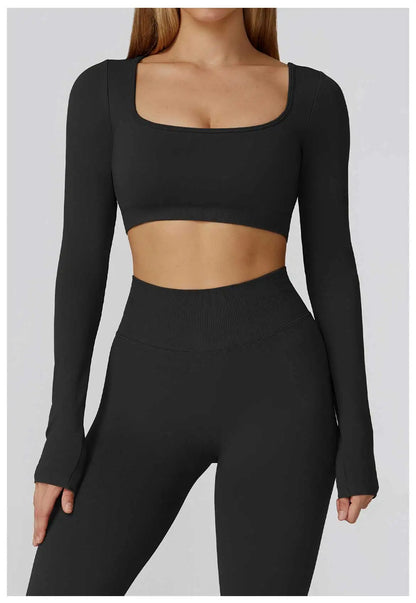 Women's Yoga Top Seamless Long Sleeved Sports Wear Workout Tops T-shirt Fitness Running Hollow out Backless Gym Woman SportShirt