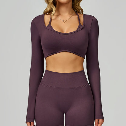 Seamless Yoga Shirts For Women Ribbed Long Sleeve Gym Clothes Fitness Running Workout Dry Fit Breathable High Elastic Sports Top