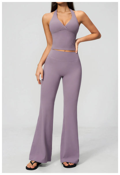 Summer Solid Color Flared Pants Women Breathable Yoga Pants High Waist Butt Lift Sports Pants Scrunch Butt Flared Trousers