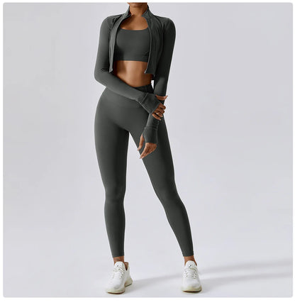 Zipper Cardigan Stand Up Collar Jacket Outdoor Sports Long Sleeved Women Slim Yoga Clothes Quick Dry Running Fitness Jacket Top