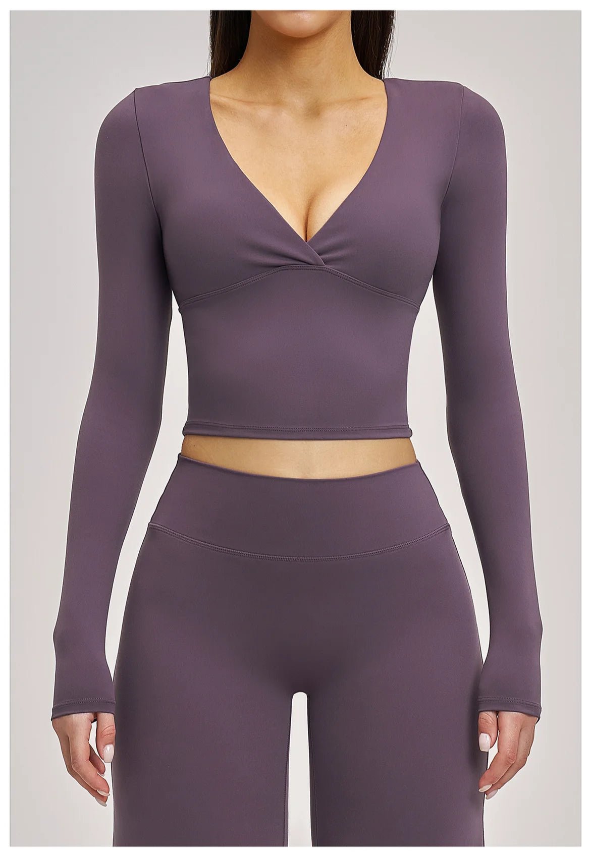 Women's Yoga T-Shirt Deep V Long Sleeve Sports Tops Gym Workout Shirts Breathable Fitness Yoga Top Female Running Push Up Shirts