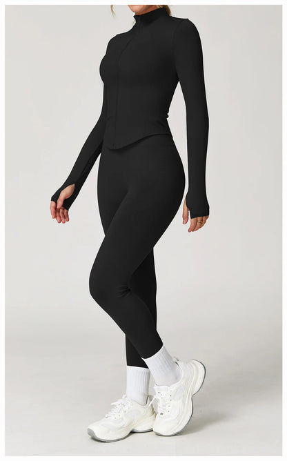 Outdoor Sports Long Sleeved Women's Slim Yoga Quick Dry Tight Fitting Quick Drying Stand Up Collar Jacket Running Fitness Jacket