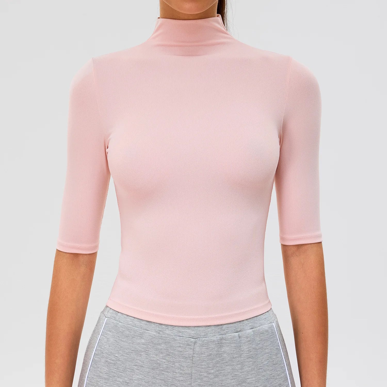 2026 New Edition Women's Sports Running Sweat Absorbing Skinny Yoga Clothes Quick Drying Clothes Short High Neck Sleeved T-shirt