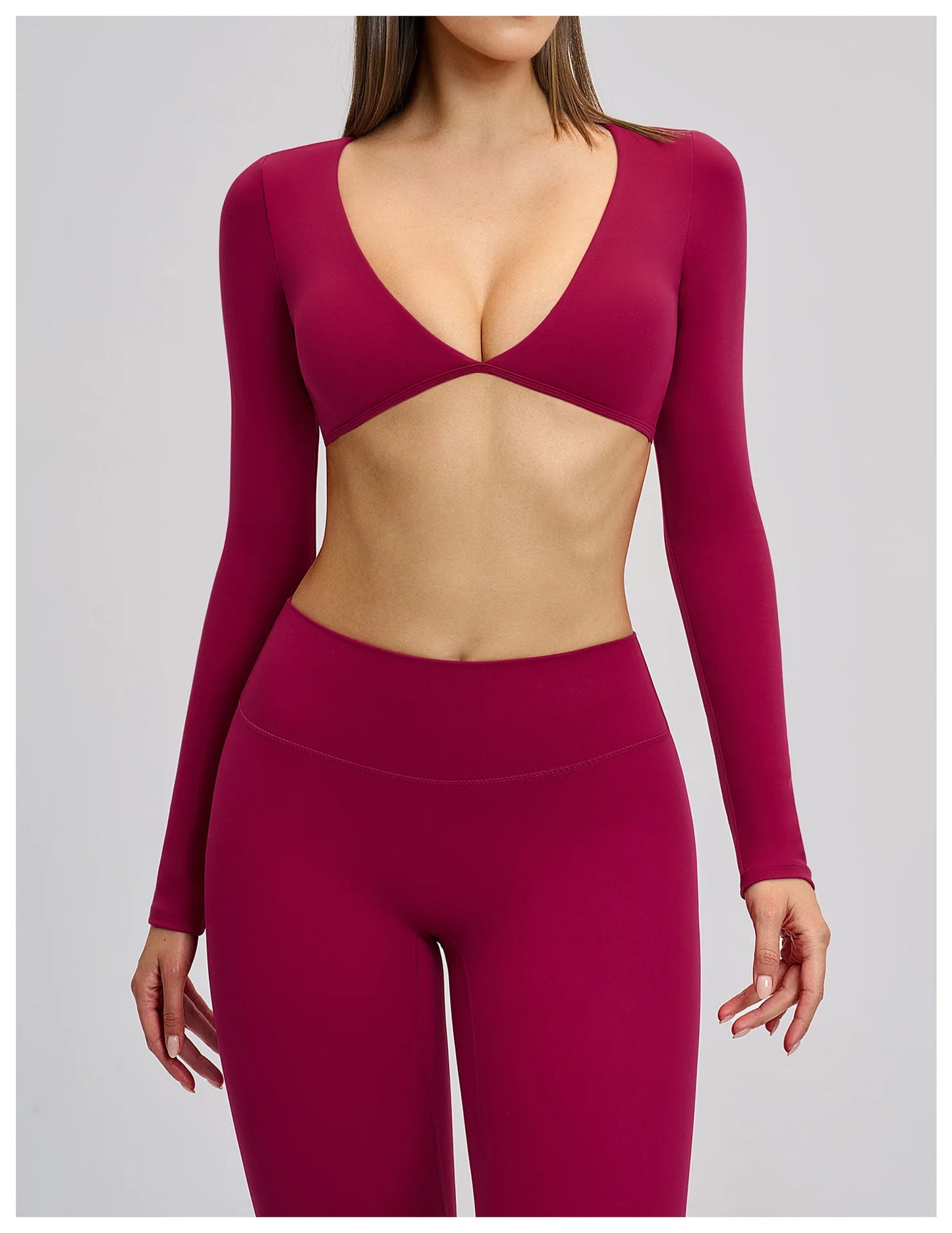 Women's Crop Tops Yoga T-shirts Solid Sports Top Long Sleeve Quick Dry Fitness Gym Sport Wear Running Shirts Sexy Exposed Navel