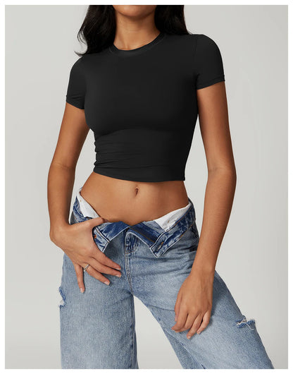 New Sexy Women Yoga T-Shirt Sports Gym Leaky navel Tops Gym Training Shirt Fitness Short Sleeve Yoga Running Workout Tracksuit