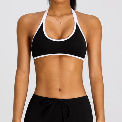 Summer Halter Yoga Bra Women Color Blocking Sports Underwear Gym Top Shockproof Fitness Push Up Workout Sports Bra Yoga Crop Top