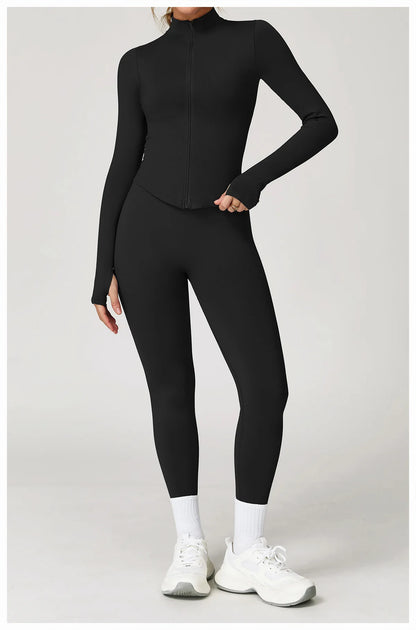 Outdoor Sports Long Sleeved Women's Slim Yoga Quick Dry Tight Fitting Quick Drying Stand Up Collar Jacket Running Fitness Jacket