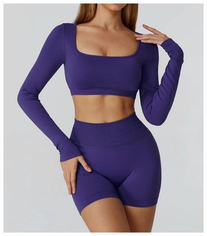 Women's Yoga Top Seamless Long Sleeved Sports Wear Workout Tops T-shirt Fitness Running Hollow out Backless Gym Woman SportShirt