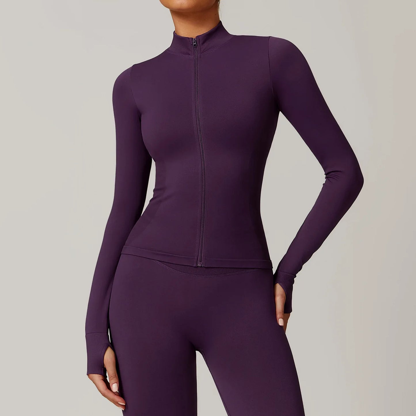 Women Zipper Yoga Long Sleeve Seamless Crop Tops Female Gym Jacket Yoga T-shirts Solid Sports Top Running Workout Athletic Wear