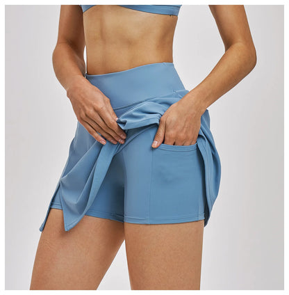 Outdoor Sports Yoga Skirt  Yoga Quick Drying A-line Skirt Women's Badminton Tennis Skirt Summer Cool and Anti Glare Lined Shorts