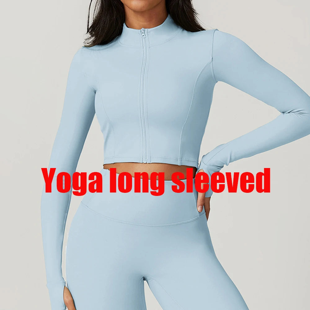 Zipper Cardigan Stand Up Collar Jacket Outdoor Sports Long Sleeved Women Slim Yoga Clothes Quick Dry Running Fitness Jacket Top