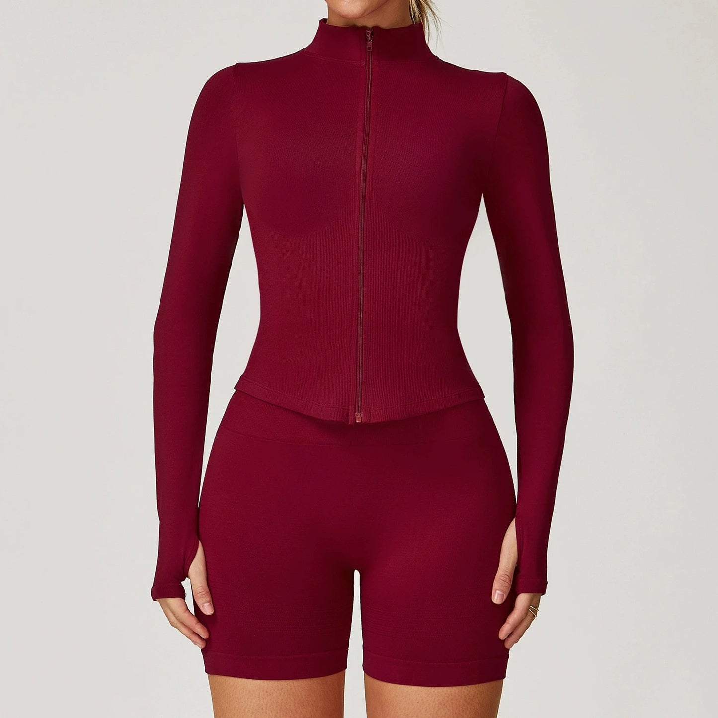 Outdoor Sports Long Sleeved Women's Slim Yoga Quick Dry Tight Fitting Quick Drying Stand Up Collar Jacket Running Fitness Jacket